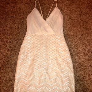 Fitted crème and sequin fitted mini dress